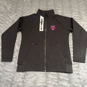 T-Mobile Womens Small Black Full Zip Track Jacket Mock Neck Pink Logo RN28878